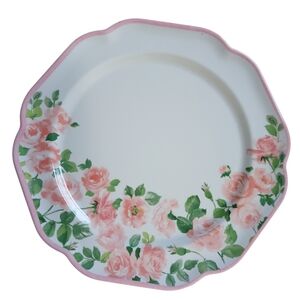Set of 2 Laura Ashley Pink Rose Melamine Dinner Plate Scalloped Rim 11"